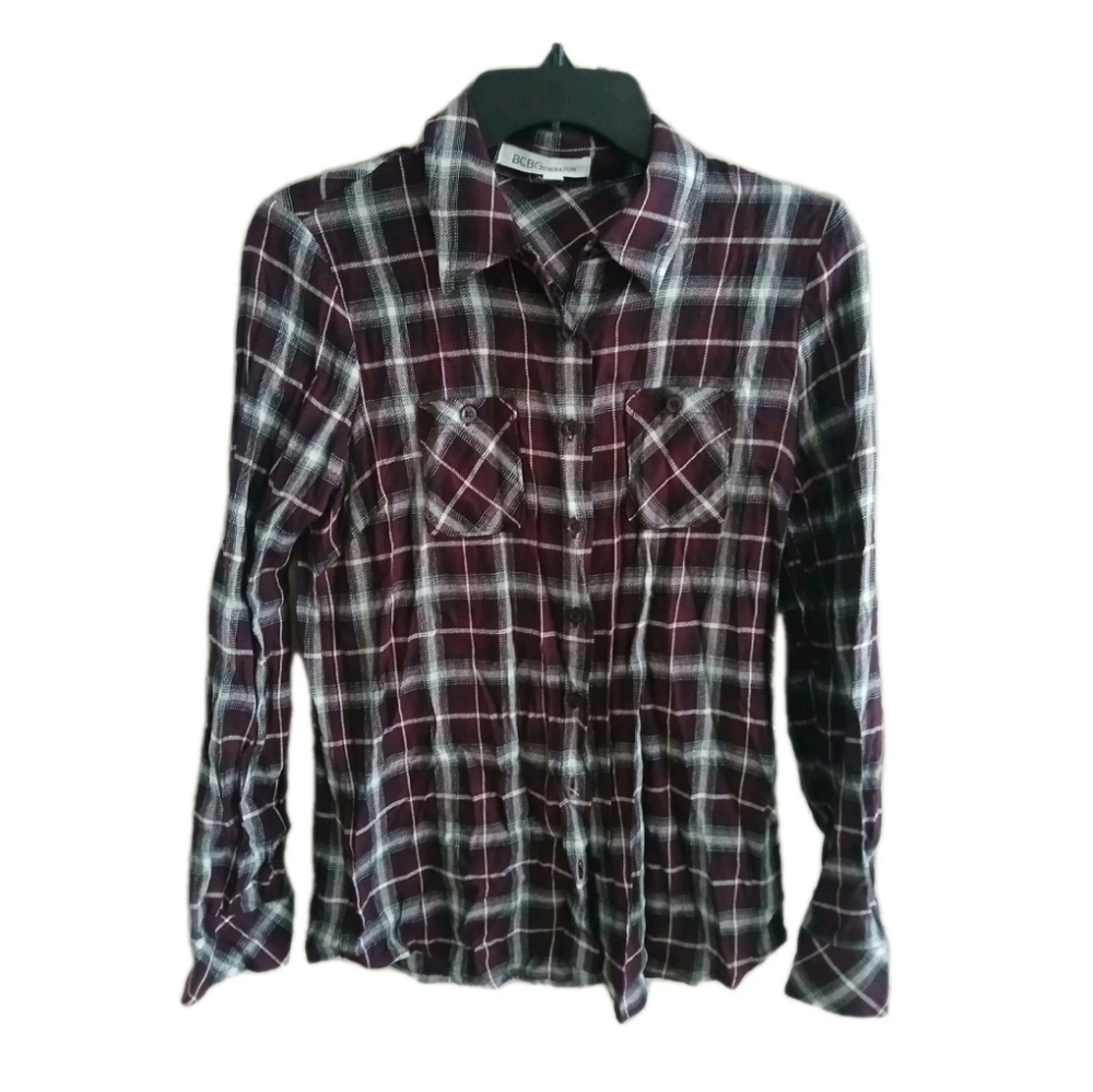 BCBGeneration Burgundy Plaid Button Down Top Size:XS BRAND NEW Y2K Style